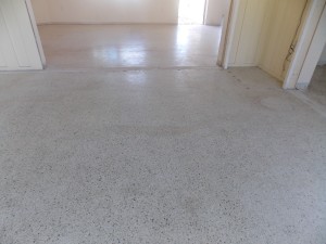 This image shows a terrazzo floor before restoration